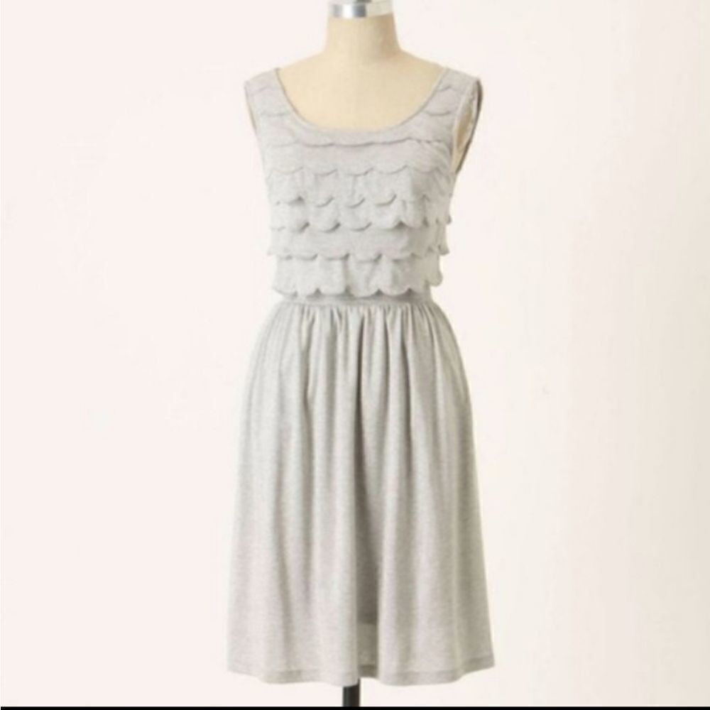 Anthropologie Deletta Silver Gray Scalloped Dress Size Medium